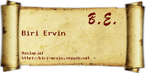 Biri Ervin névjegykártya